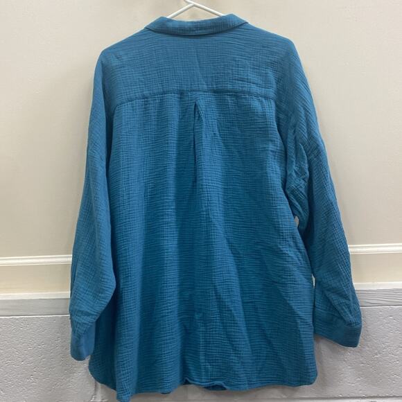 Soft Surroundings women’s size 2X plus size blue cotton button down shirt top - Picture 5 of 5